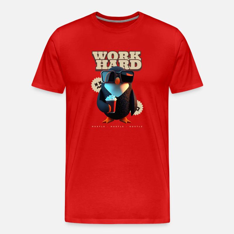 Work Hard (Pinguin) - Männer Premium Bio T-Shirt - Rot