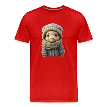 Animal d'hiver mignon avec des vêtements - T-shirt bio Premium Homme - rouge - Devant - Damien (186cm)