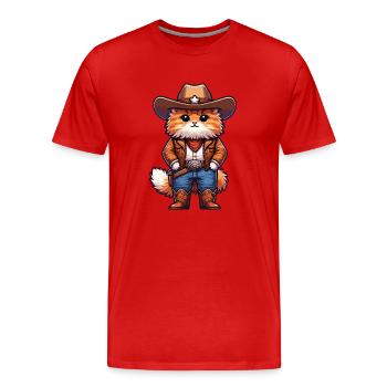 Cowboy-Katze - Männer Premium Bio T-Shirt - Rot - Vorne - Damien (186cm)