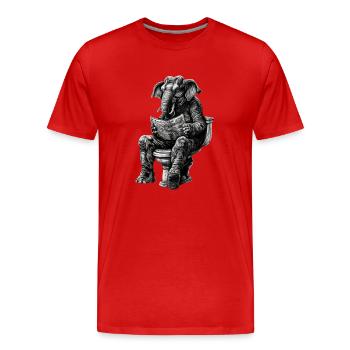 Elefant auf Toilette mit Zeitung – Schwarz-Weiß - Männer Premium Bio T-Shirt - Rot - Vorne - Damien (186cm)