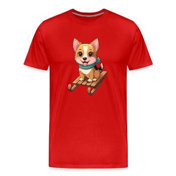 Funny dog with sled - Men's Premium Organic T-Shirt - red - Front - Damien (186cm)