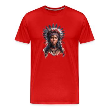 Guerrier tribal - T-shirt bio Premium Homme - rouge - Devant - Damien (186cm)