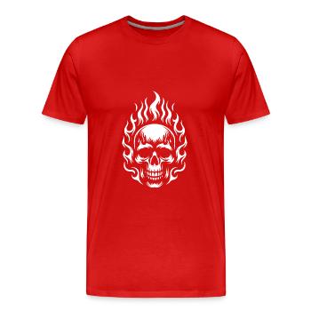 Skull mit Flammen brennender Skull - Männer Premium Bio T-Shirt - Rot - Vorne - Damien (186cm)