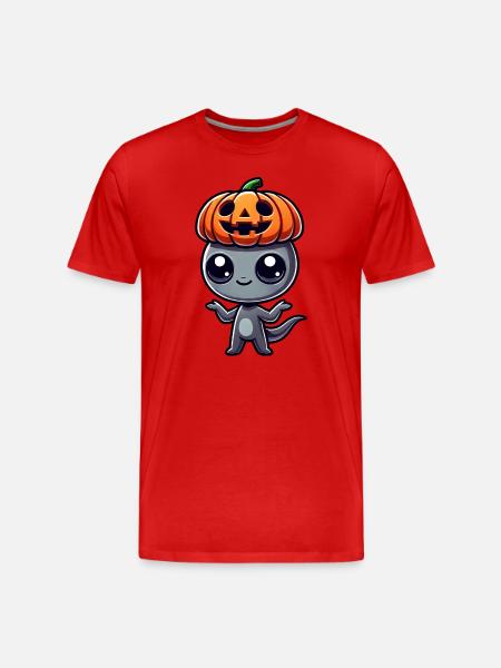Halloween Alien Pumpkin Whimsical Hat - Men's Premium Organic T-Shirt - red