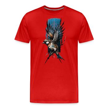 Perchoir de branche : oiseau cardinal déployant ses ailes - T-shirt bio Premium Homme - rouge - Devant - Damien (186cm)