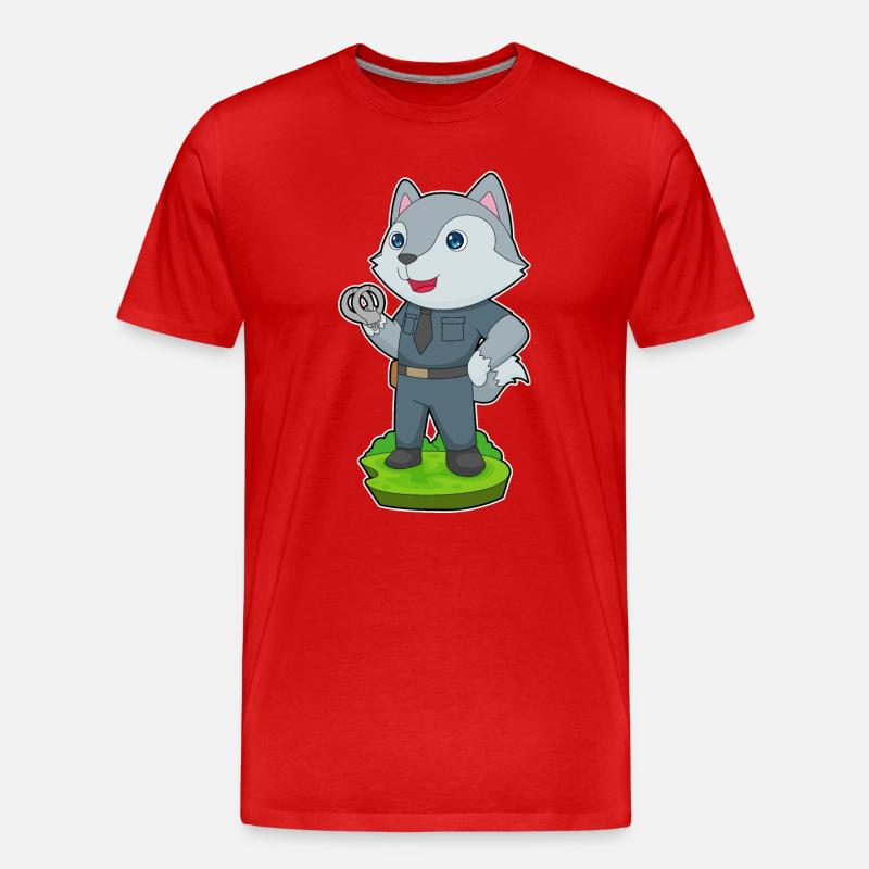 Wolf Polizist Handschellen Polizei - Männer Premium Bio T-Shirt - Rot