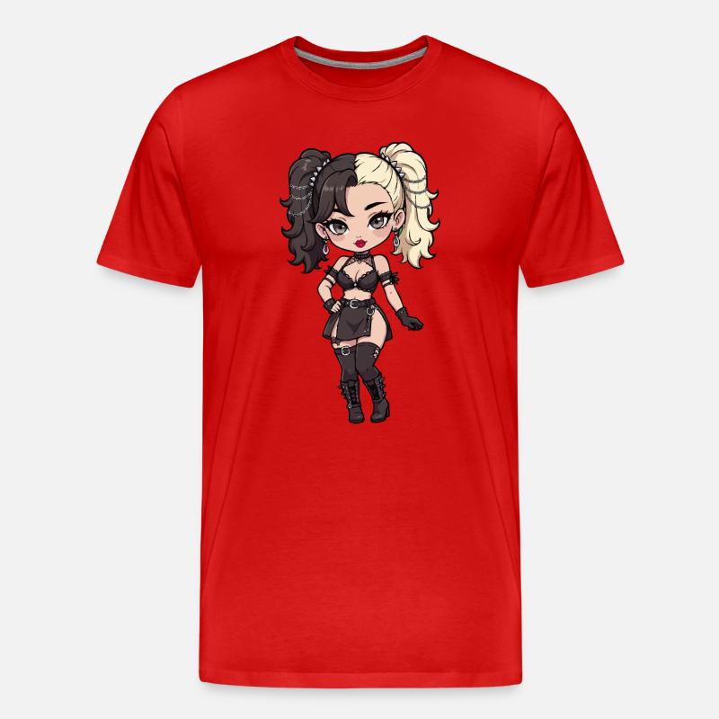 Gotische Chibi-Diva mit zweifarbigem Haar - Männer Premium Bio T-Shirt - Rot