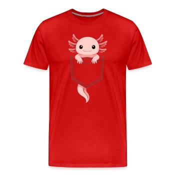 Mignon Axolotl qui sort de sa poche - T-shirt bio Premium Homme - rouge - Devant - Damien (186cm)
