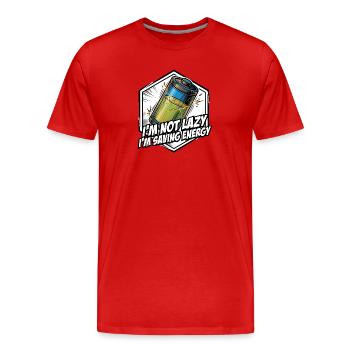Pas paresseux, je fais économiser de l’énergie sur la batterie - T-shirt bio Premium Homme - rouge - Devant - Damien (186cm)