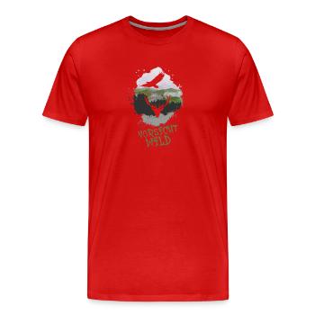 Vorsicht Wild,Hirsch, Geweih, hirschgeweih, natur - Männer Premium Bio T-Shirt - Rot - Vorne - Damien (186cm)