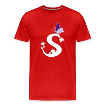 Butterfly Decoration Letter Initial S - Men's Premium Organic T-Shirt - red - Front - Damien (186cm)