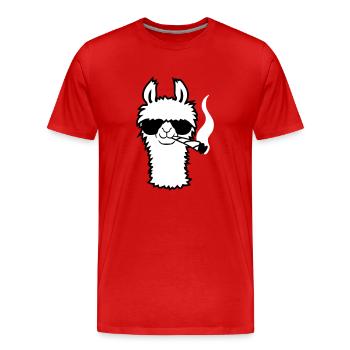 Lama Mit Joint - Männer Premium Bio T-Shirt - Rot - Vorne - Damien (186cm)