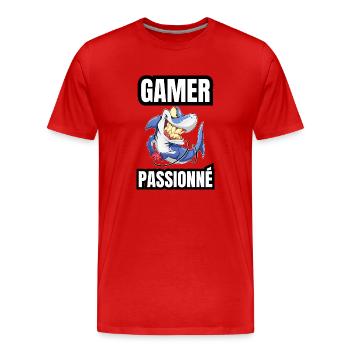 gamer passionné - T-shirt bio Premium Homme - rouge - Devant - Damien (186cm)