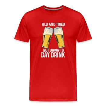 Alt und müde, aber tagesaktuelles Getränk - Männer Premium Bio T-Shirt - Rot - Vorne - Damien (186cm)
