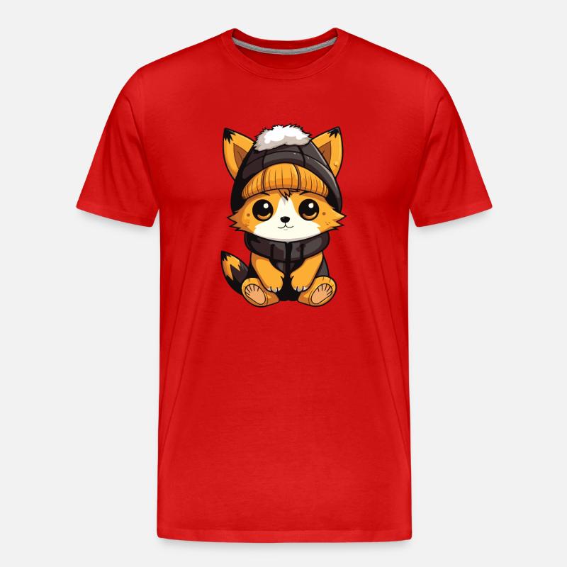Fuchs Winter Comic Niedlich - Männer Premium Bio T-Shirt - Rot