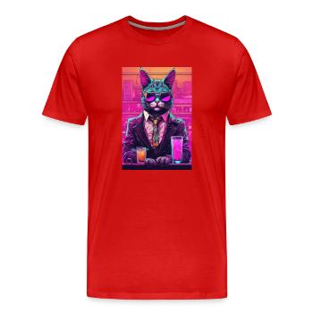 Chat barman - T-shirt bio Premium Homme - rouge - Devant - Damien (186cm)