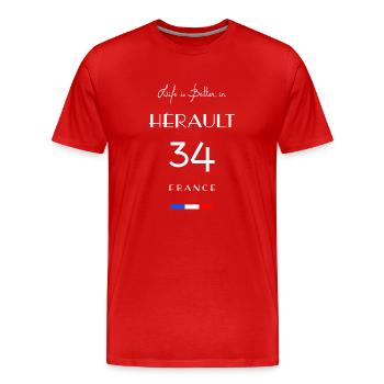 Life in HÉRAULT Number 34 Occitania France - T-shirt bio Premium Homme - rouge - Devant - Damien (186cm)