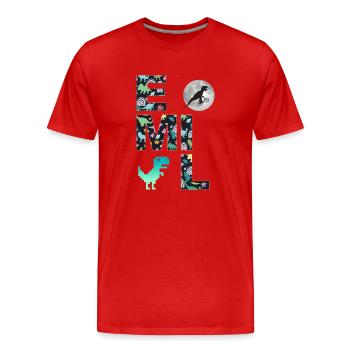 EMIL - Beau prénom de garçon avec dinosaure - T-shirt bio Premium Homme - rouge - Devant - Damien (186cm)