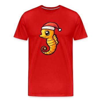 Seepferd Weihnachten - Männer Premium Bio T-Shirt - Rot - Vorne - Damien (186cm)