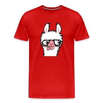 Llama Nerd Geek Horn-Rimmed Glasses Smart Funny Grimace - Men's Premium Organic T-Shirt - red - Front - Damien (186cm)