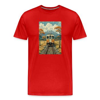 Image de train rétro - T-shirt bio Premium Homme - rouge - Devant - Damien (186cm)