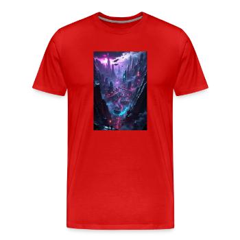 Une ville dans la vallée cyberpunk - T-shirt bio Premium Homme - rouge - Devant - Damien (186cm)