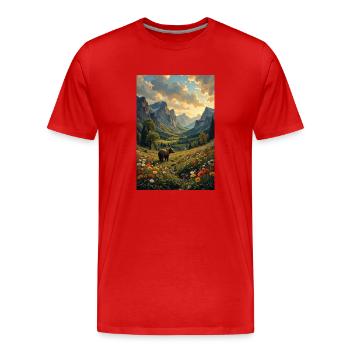 Bild Landschaft mit einem Bären. - Männer Premium Bio T-Shirt - Rot - Vorne - Damien (186cm)