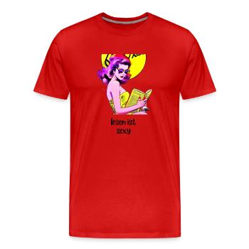 Lesen ist sexy - Männer Premium Bio T-Shirt - Rot - Vorne - Damien (186cm)