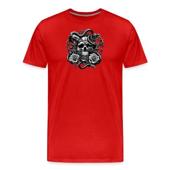 Crâne gothique et Roses Art graphique - T-shirt bio Premium Homme - rouge - Devant - Damien (186cm)