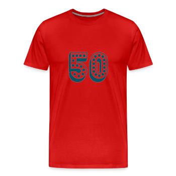 50. 50 ANS. 50e ANNIVERSAIRE. ANNIVERSAIRE 50 ANS. - T-shirt bio Premium Homme - rouge - Devant - Damien (186cm)