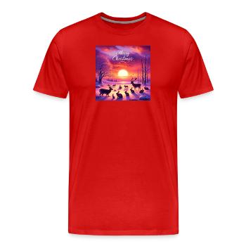 Merry Christmas Deer & Rabbit - Men's Premium Organic T-Shirt - red - Front - Damien (186cm)
