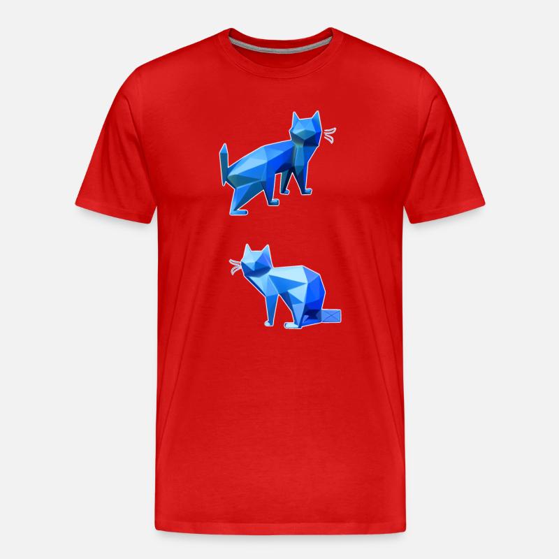 Blaues Polygon-Katzen-Duo - Männer Premium Bio T-Shirt - Rot