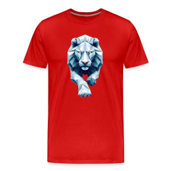 lion blanc bleu de face origami géométrique 3d - T-shirt bio Premium Homme - rouge - Devant - Damien (186cm)