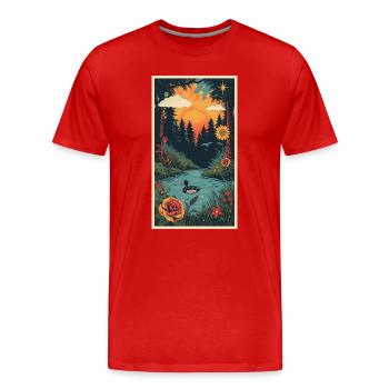 Étang au coucher de soleil dans le paysage - T-shirt bio Premium Homme - rouge - Devant - Damien (186cm)