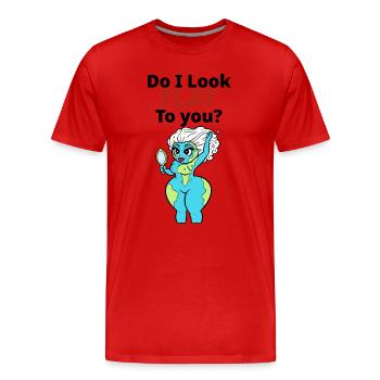 Sehe ich für dich flach aus? Lustiger Wortspiel mit der Erdkugel? - Männer Premium Bio T-Shirt - Rot - Vorne - Damien (186cm)
