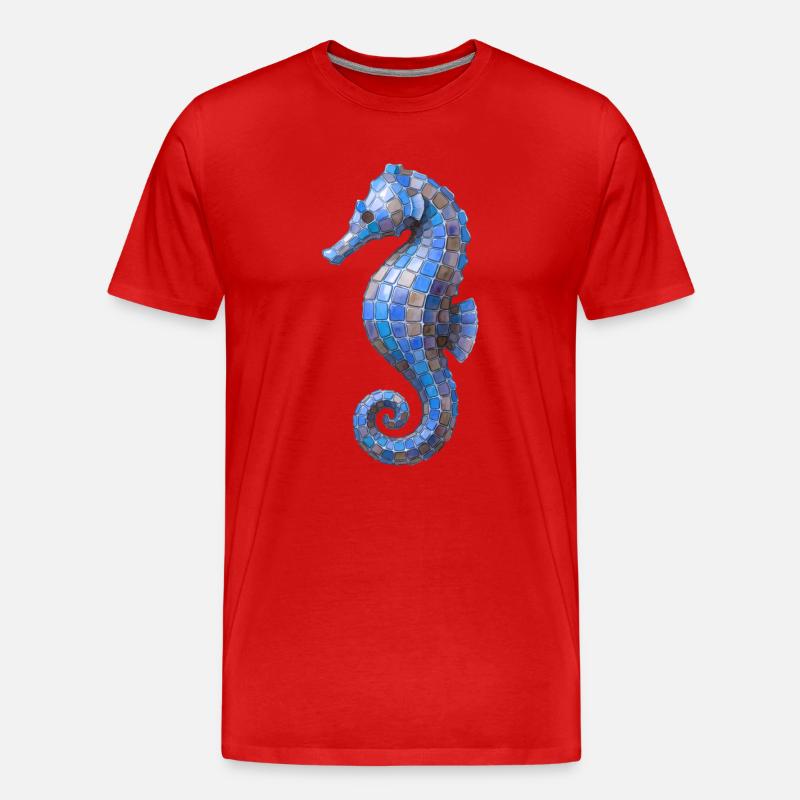 Seepferdchen Mosaik - Blaues Meeres-Design - Männer Premium Bio T-Shirt - Rot