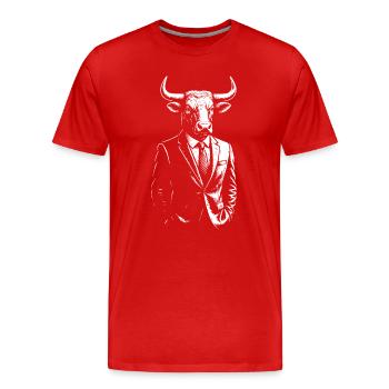 Taureau en costume : emblème monochrome audacieux - T-shirt bio Premium Homme - rouge - Devant - Damien (186cm)