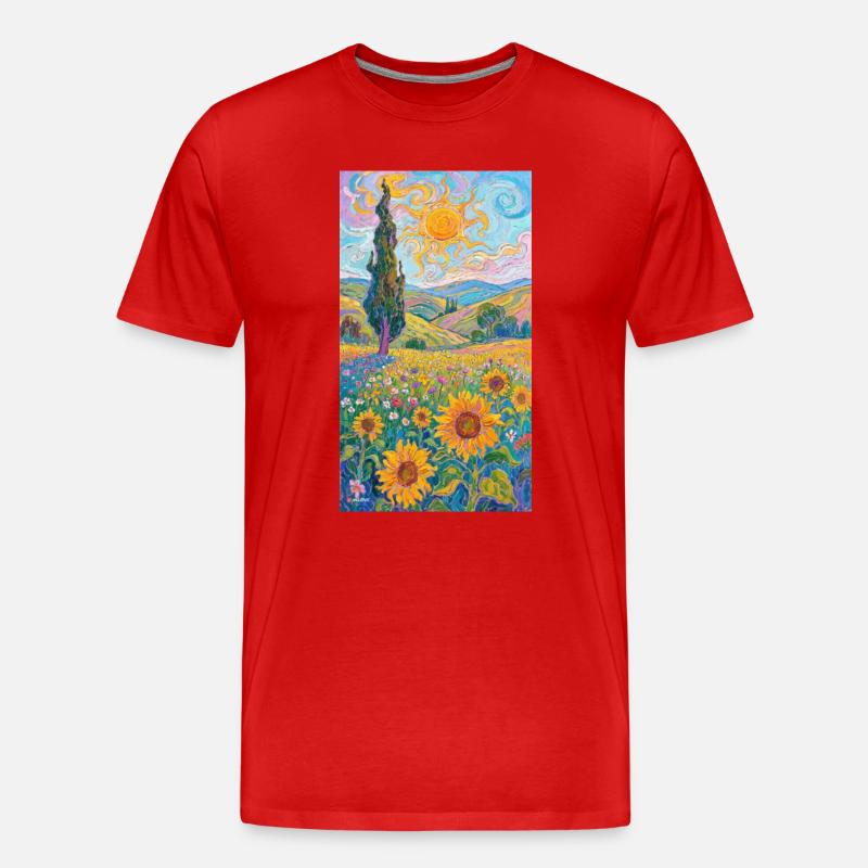Sonnenblumen im Impressionismus - Männer Premium Bio T-Shirt - Rot