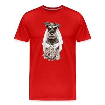 Schnauzer Braut mit Blumen - Männer Premium Bio T-Shirt - Rot - Vorne - Damien (186cm)