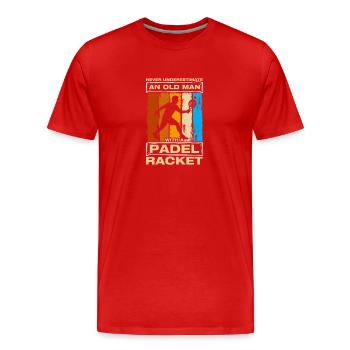Ne sous-estimez jamais le joueur de padel drôle - T-shirt bio Premium Homme - rouge - Devant - Damien (186cm)