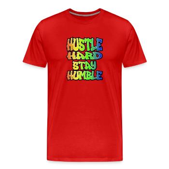 hustle hard stay humble - T-shirt bio Premium Homme - rouge - Devant - Damien (186cm)