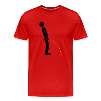 logo im stehen pinkeln pissen klo toilette erleich - Männer Premium Bio T-Shirt - Rot - Vorne - Damien (186cm)