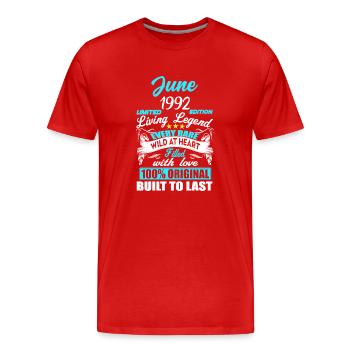 Juni 1992 - 30. Geburtstag Geschenk. Awesome. - Männer Premium Bio T-Shirt - Rot - Vorne - Damien (186cm)