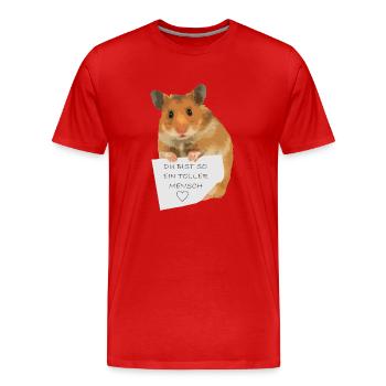 Hamster Zettel Botschaft - Toller Mensch bist - Männer Premium Bio T-Shirt - Rot - Vorne - Damien (186cm)