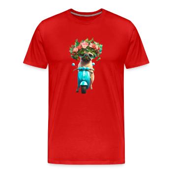 E-Rolller Mops mit Blumenkranz - Männer Premium Bio T-Shirt - Rot - Vorne - Damien (186cm)