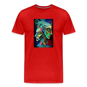 Metamorohosis of two individual faces - Men's Premium Organic T-Shirt - red - Front - Damien (186cm)
