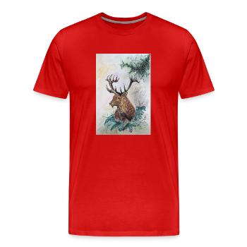 Hirsch Deer - Männer Premium Bio T-Shirt - Rot - Vorne - Damien (186cm)