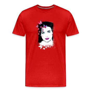 Woman, Green Eyes,Butterflies, Face,Painting - Men's Premium Organic T-Shirt - red - Front - Damien (186cm)