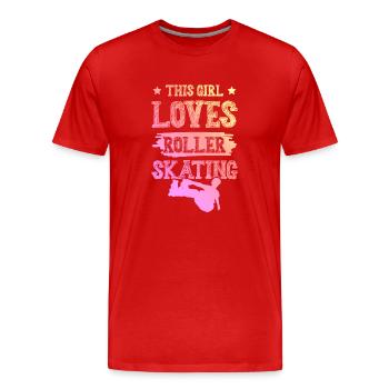 Une fille adore les patins à roulettes - T-shirt bio Premium Homme - rouge - Devant - Damien (186cm)