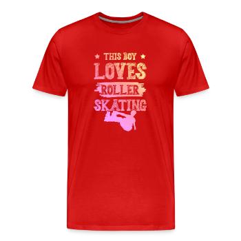 Un garçon adore les patins à roulettes - T-shirt bio Premium Homme - rouge - Devant - Damien (186cm)